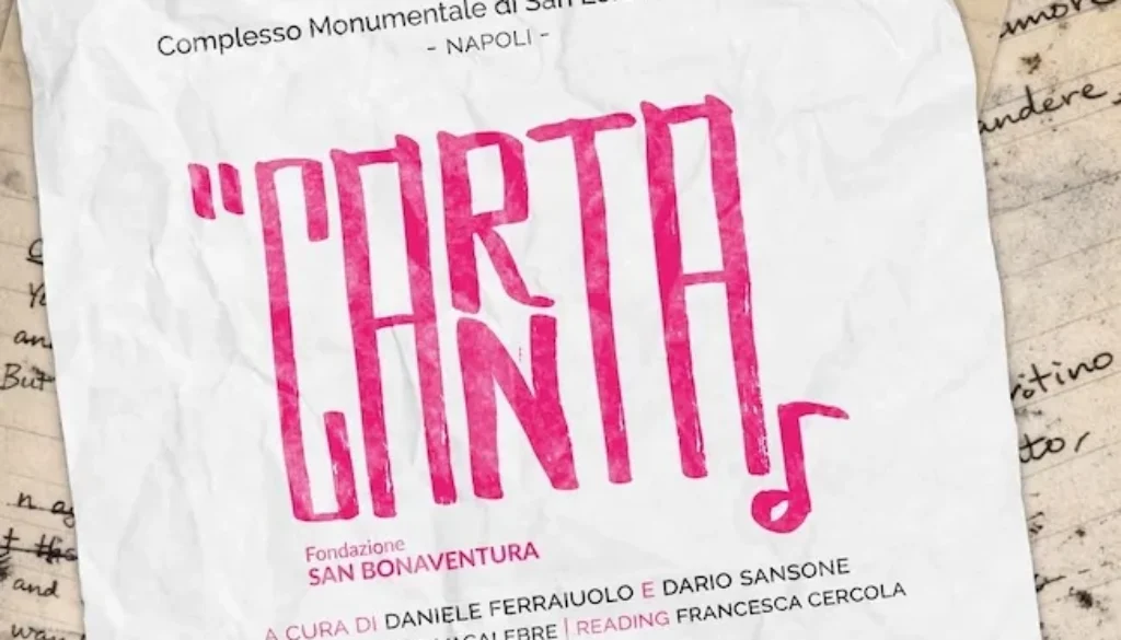 Manifesto artistico con la scritta “Canta” in grandi lettere rosa, realizzato per un evento culturale al Complesso Monumentale di San Lorenzo Maggiore di Napoli.