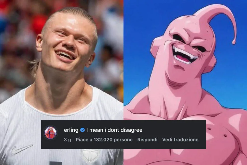 Commento di haaland sotto un meme di lui e majin buu